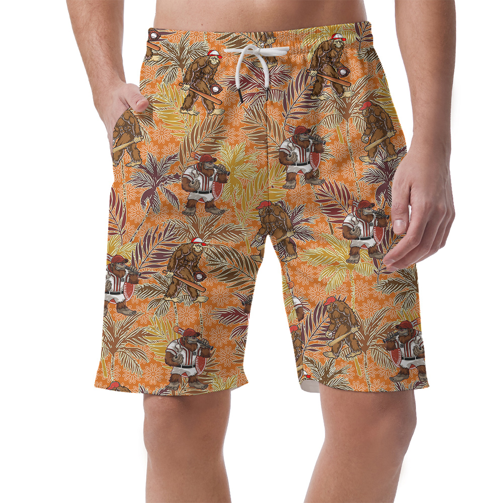 Cool Baseball Bigfoot Tropical Vintage Hawaiian Summer Shorts For Men - variant image 1