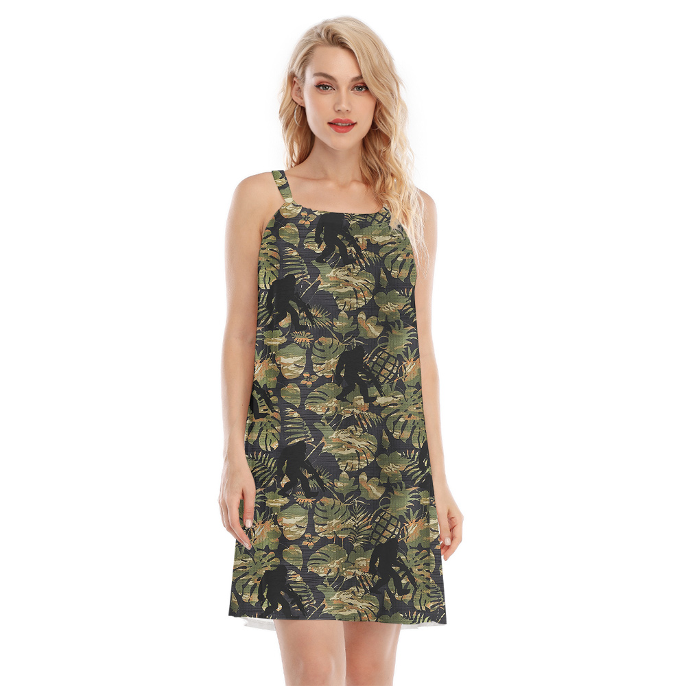 Cool Bigfoot With Gun Camouflage Hawaiian Cami Dress For Women - variant image 1