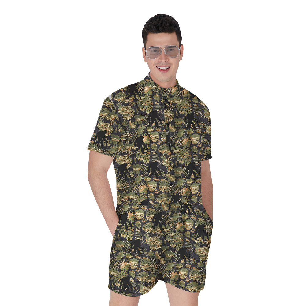 Funny Tactical Sasquatch Camouflage Tropical Men's Hawaiian Romper - variant image 1