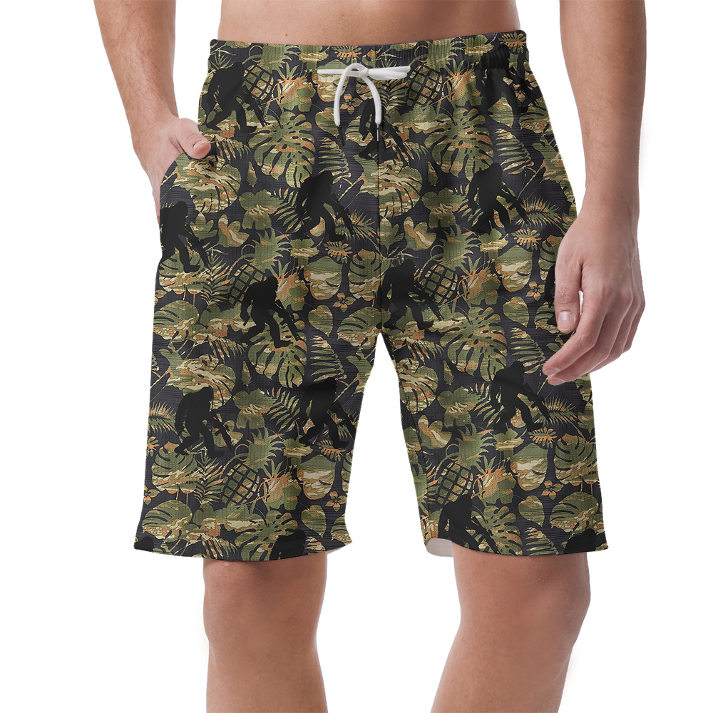 Funny Sasquatch With Gn Camo Tropical Hawaiian Beach Shorts For Men - variant image 1