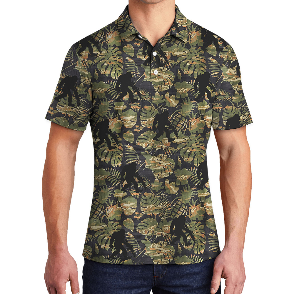 Tactical Sasquatch Tropical Camouflage Hawaiian Polo Shirt - variant image 1