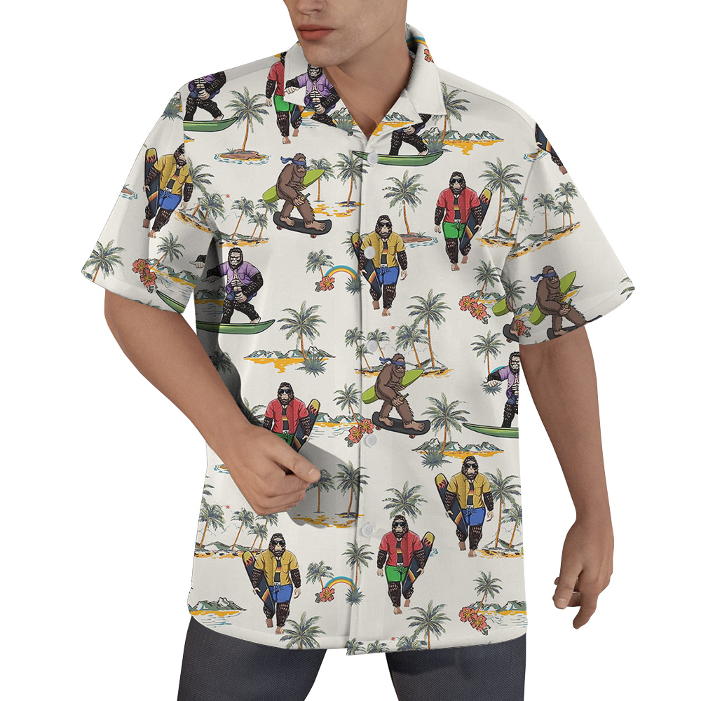 Cool Sasquatch On Beach Tropical Palm Trees Hawaiian Shirt - variant image 1
