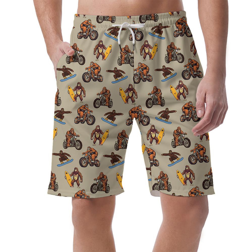 Funny Bigfoot Motorcycle Vintage Hawaiian Beach Shorts For Men - variant image 1