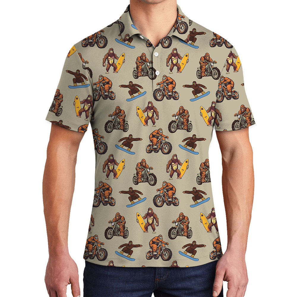 Funny Sporty Bigfoot Vintage Hawaiian Polo Golf Shirt - variant image 1