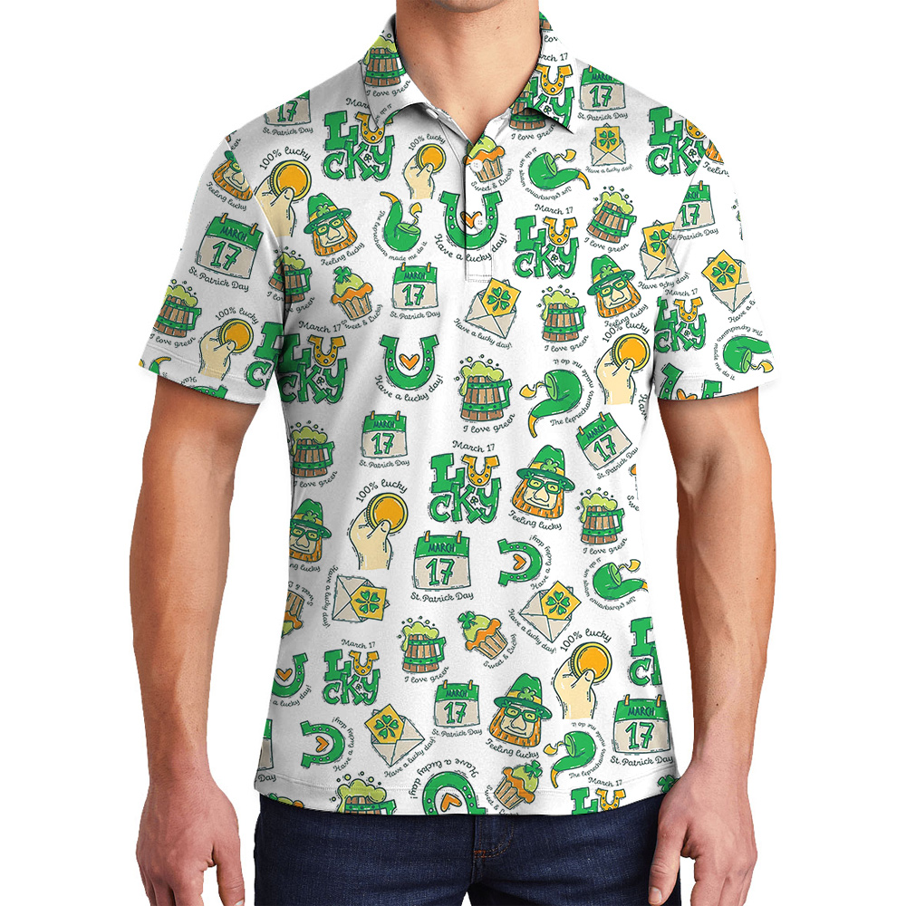 Lucky Luau March 17th Hawaiian Polo Shirt for Men - variant image 1