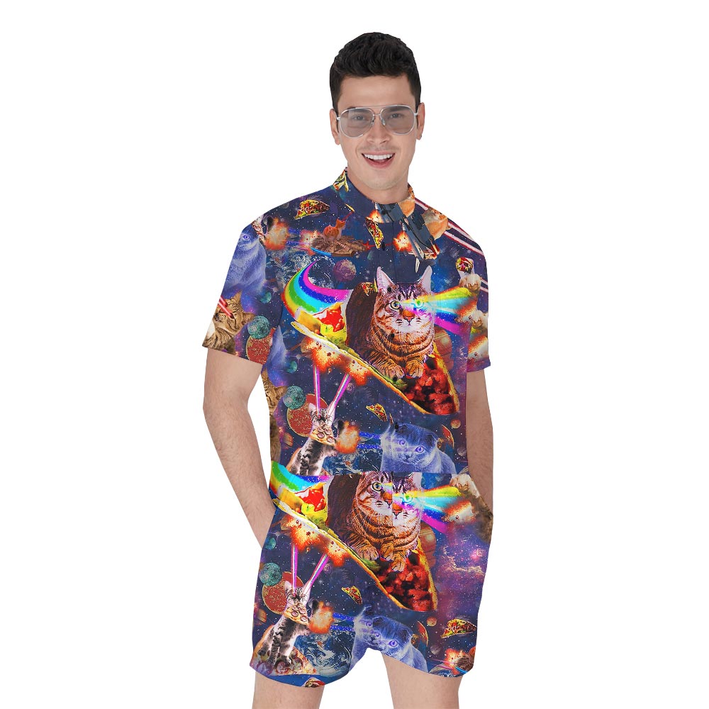 Cat Pattern Hawaiian Men's Romper - variant image 1