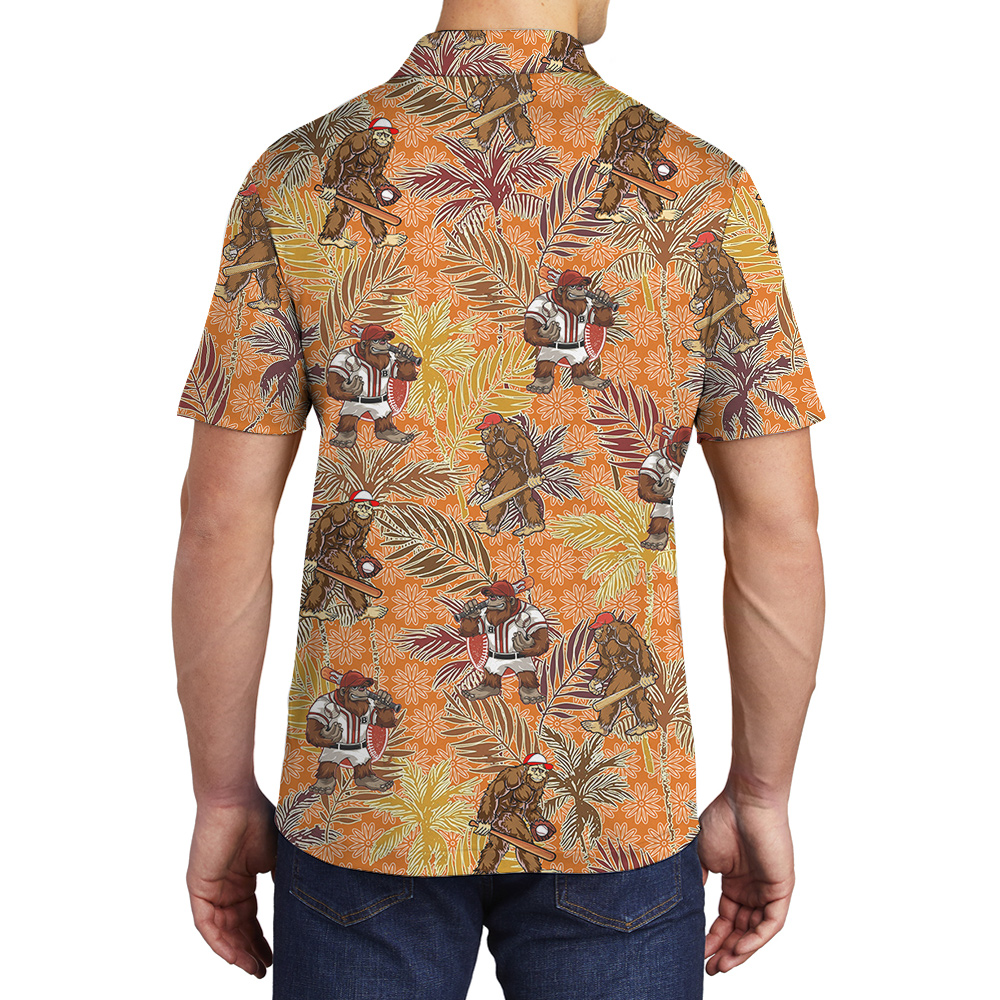 Funny Baseball Sasquatch Tropical Classic Hawaiian Polo Shirt