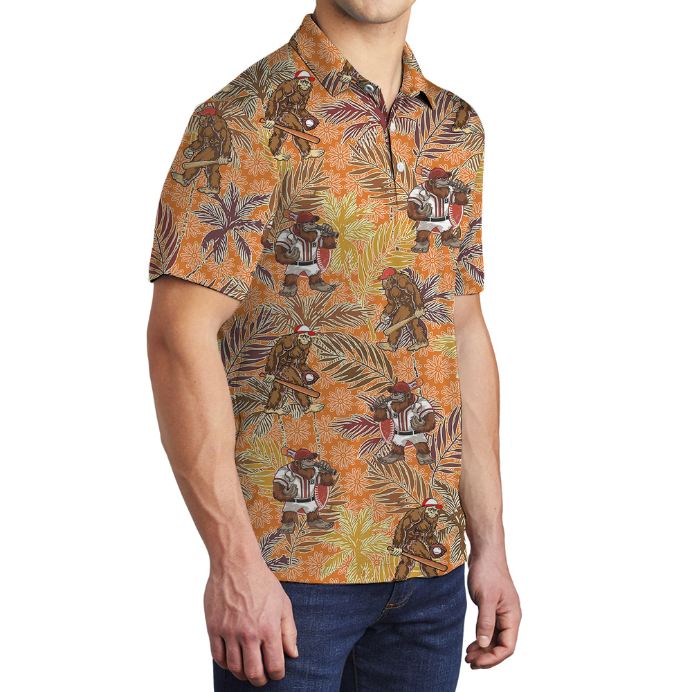 Funny Baseball Sasquatch Tropical Classic Hawaiian Polo Shirt