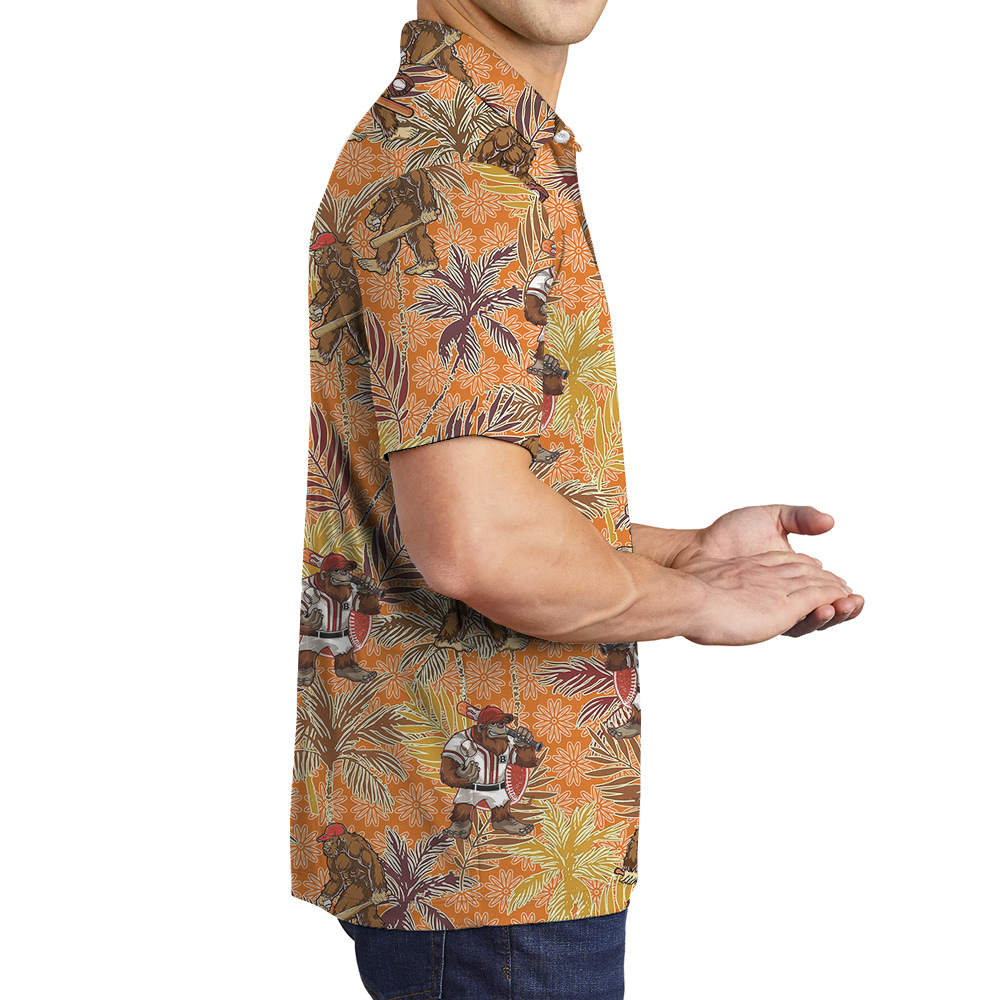 Funny Baseball Sasquatch Tropical Classic Hawaiian Polo Shirt