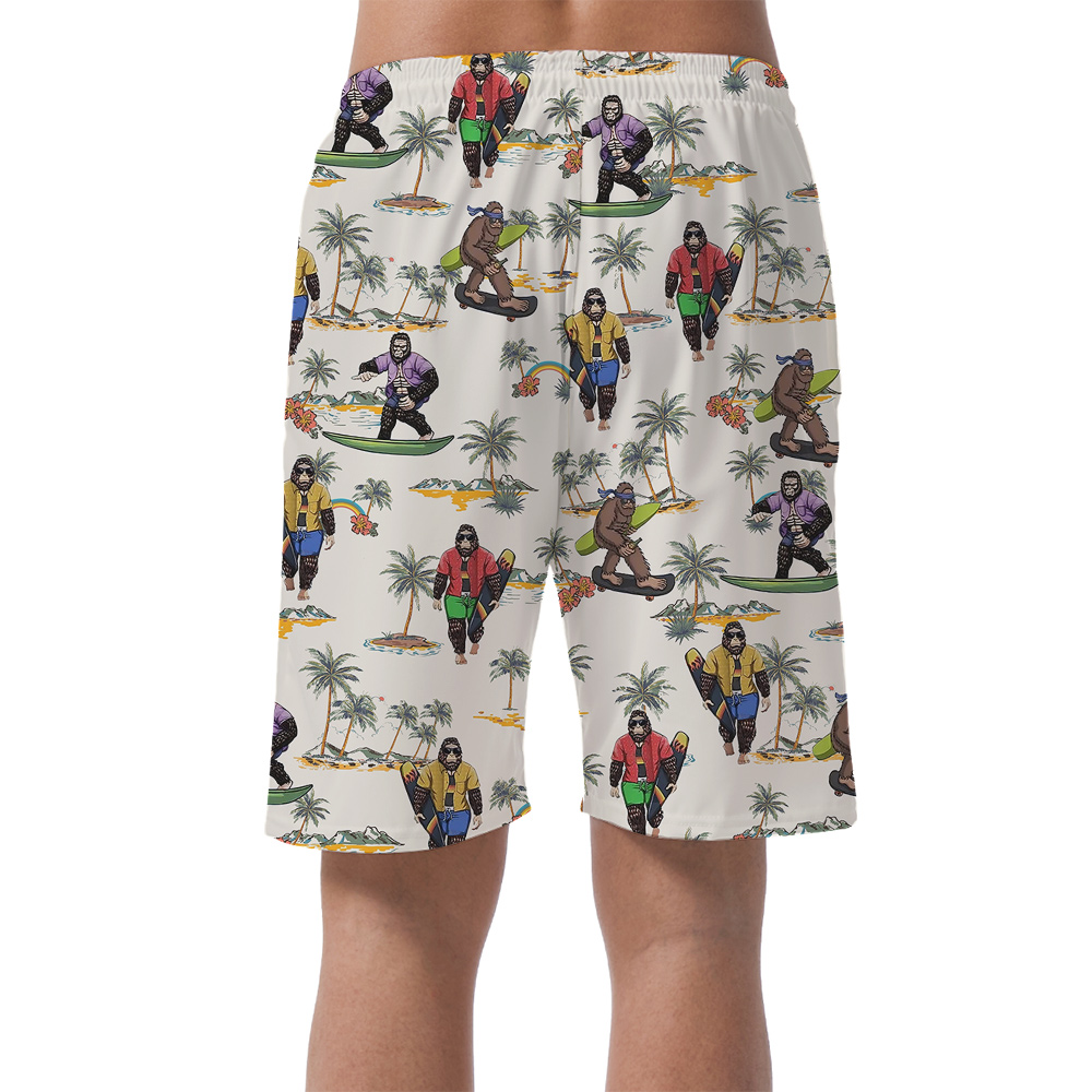 Funny Surfing Bigfoot Tropical Islands Hawaiian Beach Shorts For Men