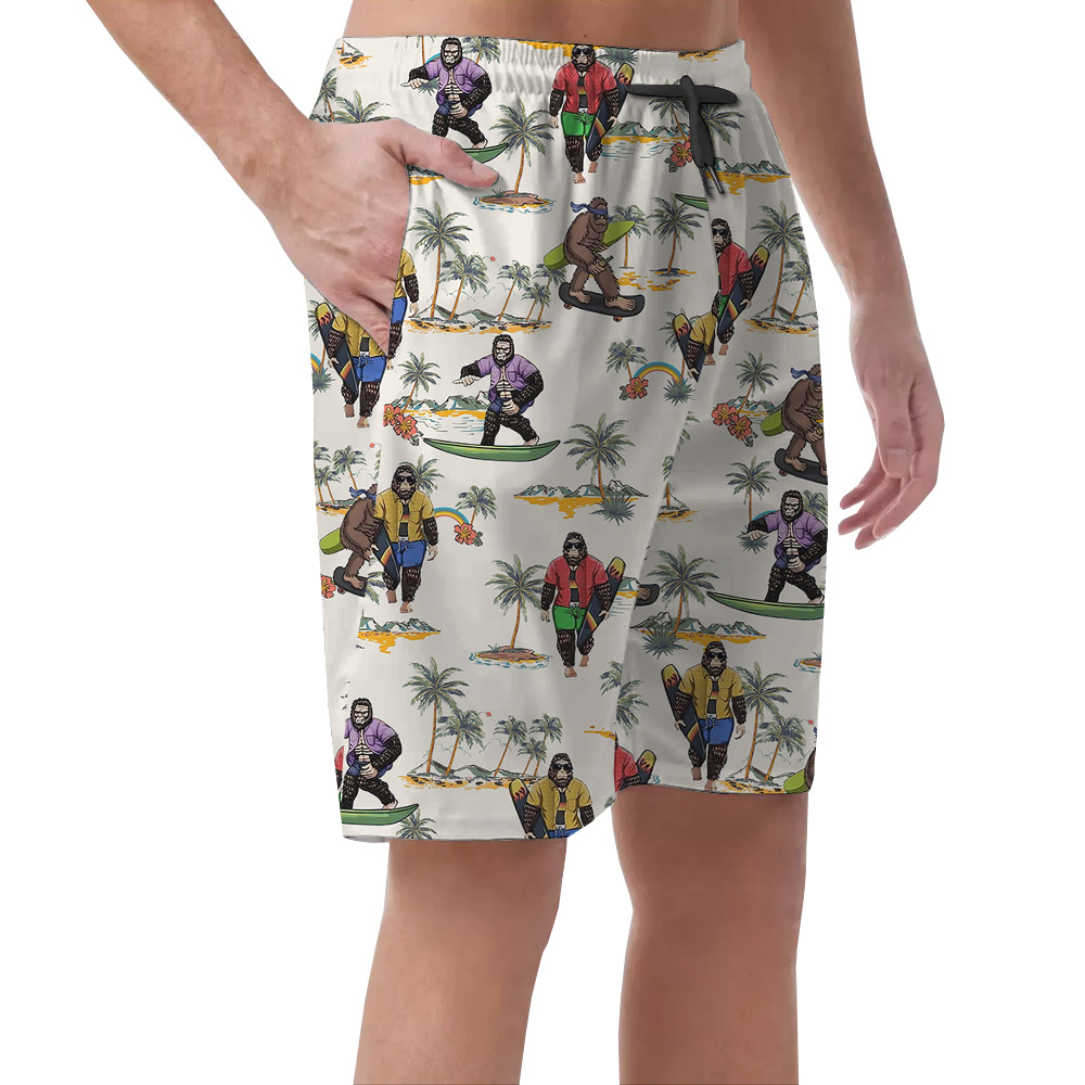 Funny Surfing Bigfoot Tropical Islands Hawaiian Beach Shorts For Men