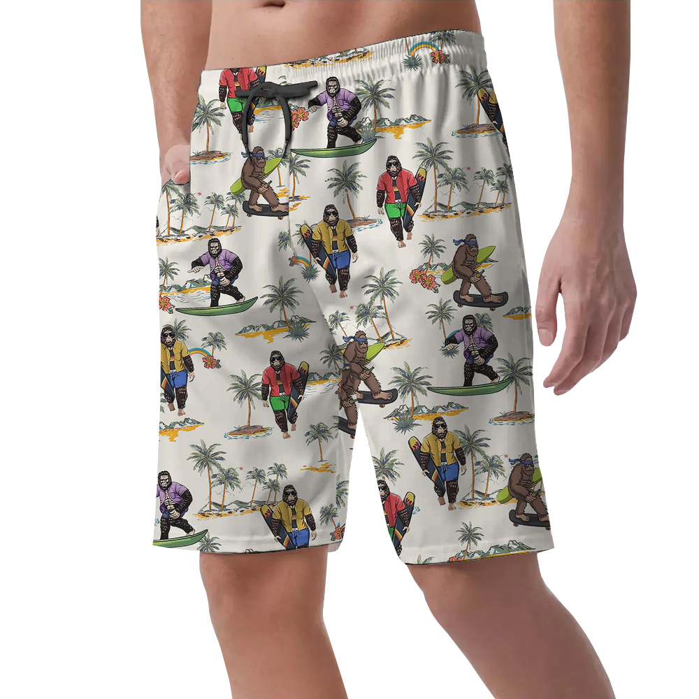 Funny Surfing Bigfoot Tropical Islands Hawaiian Beach Shorts For Men