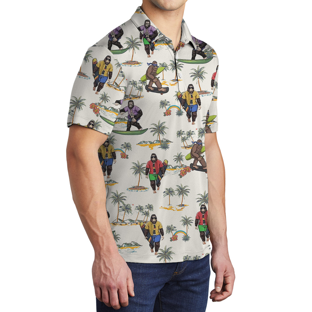 Tropical Islands Bigfoot Surfing Board Hawaiian Polo Shirt