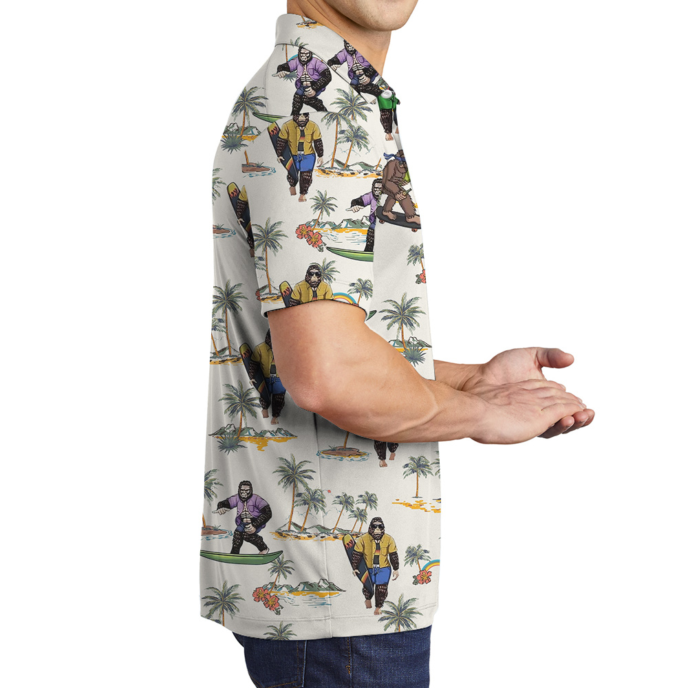 Tropical Islands Bigfoot Surfing Board Hawaiian Polo Shirt
