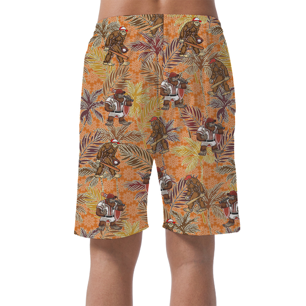 Cool Baseball Bigfoot Tropical Vintage Hawaiian Summer Shorts For Men