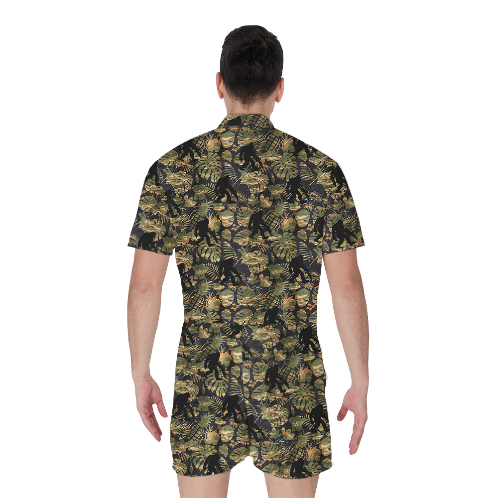 Funny Tactical Sasquatch Camouflage Tropical Men's Hawaiian Romper