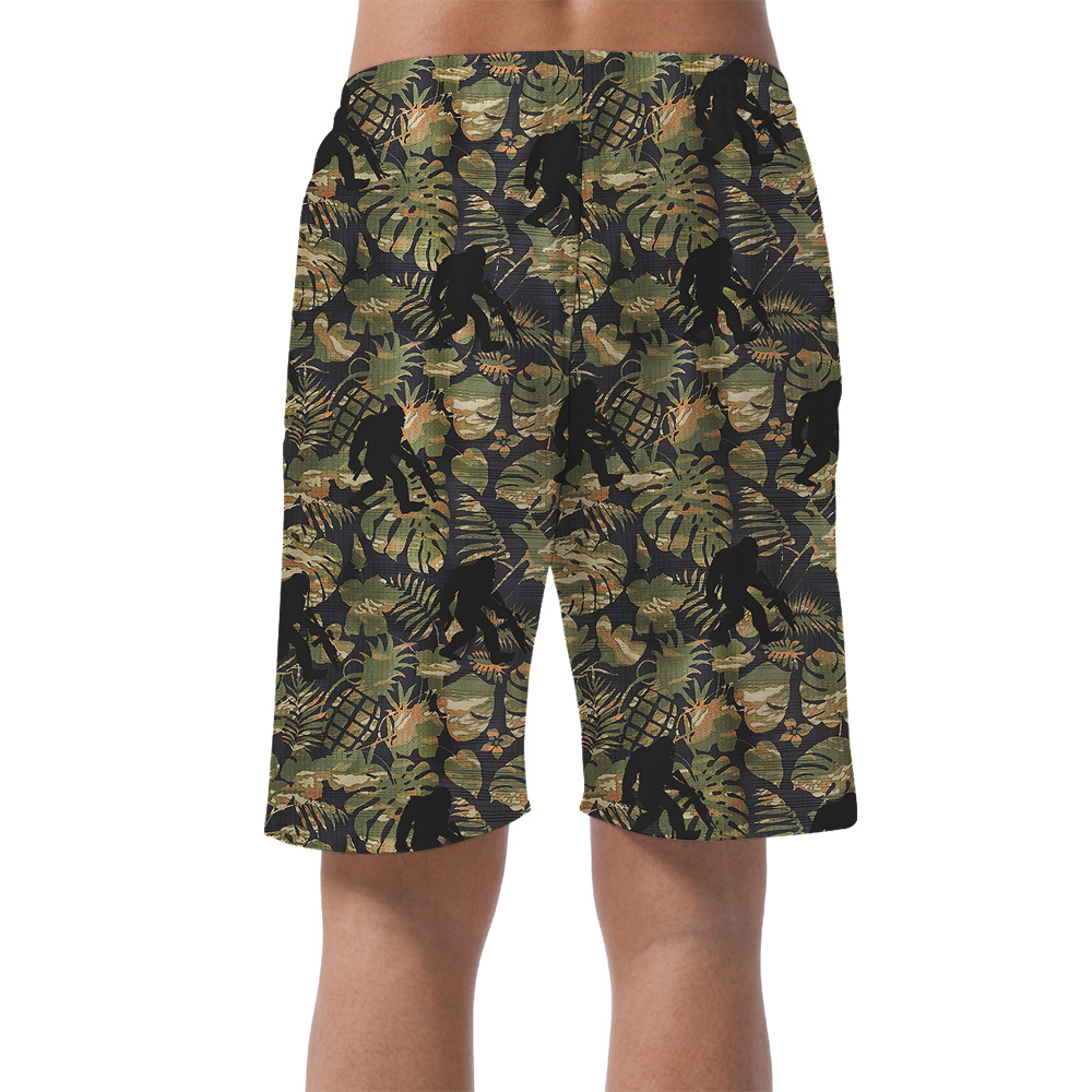 Funny Sasquatch With Gn Camo Tropical Hawaiian Beach Shorts For Men
