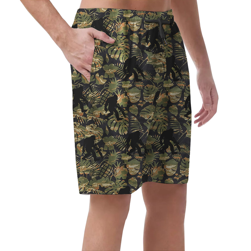 Funny Sasquatch With Gn Camo Tropical Hawaiian Beach Shorts For Men