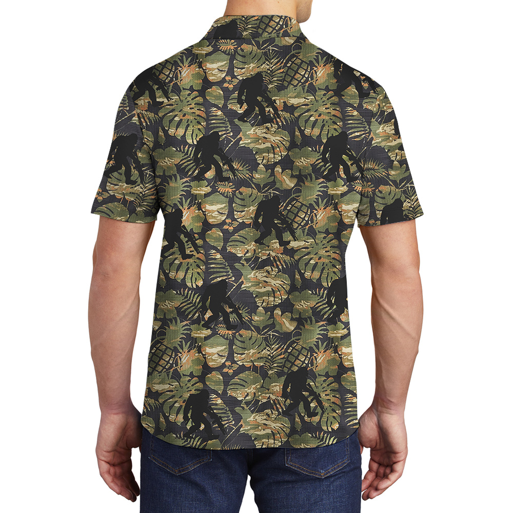 Tactical Sasquatch Tropical Camouflage Hawaiian Polo Shirt
