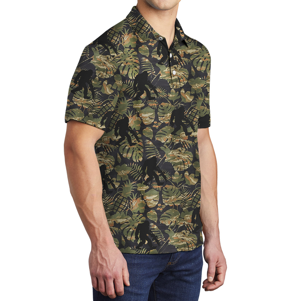 Tactical Sasquatch Tropical Camouflage Hawaiian Polo Shirt