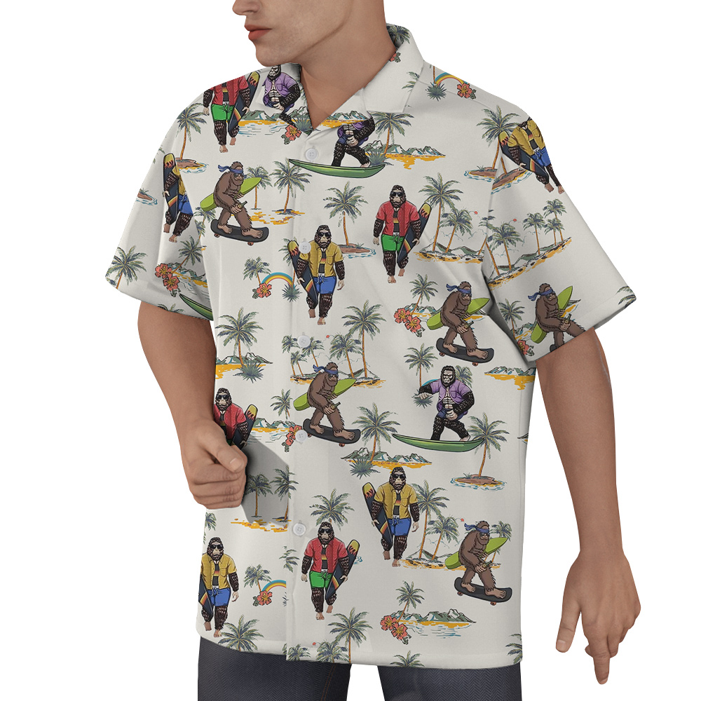 Cool Sasquatch On Beach Tropical Palm Trees Hawaiian Shirt
