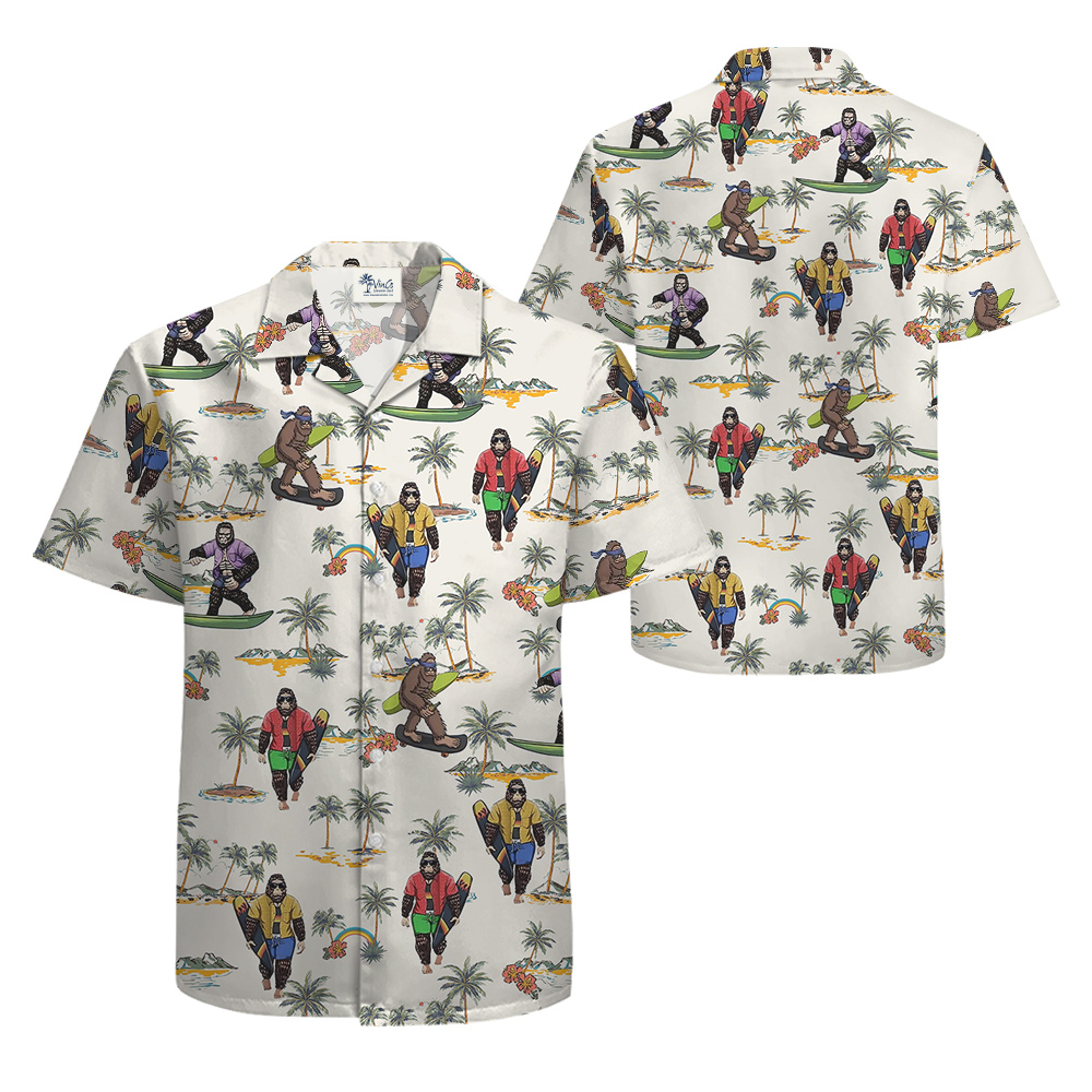 Cool Sasquatch On Beach Tropical Palm Trees Hawaiian Shirt