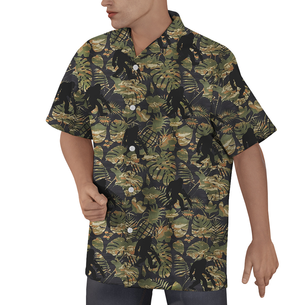 Cool Tactical Bigfoot Camouflage Tropical Hawaiian Shirt