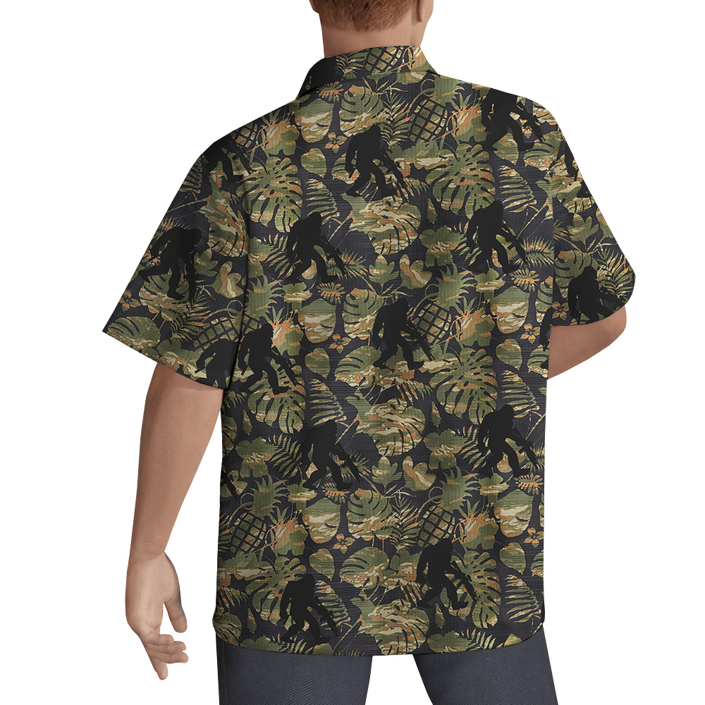 Cool Tactical Bigfoot Camouflage Tropical Hawaiian Shirt