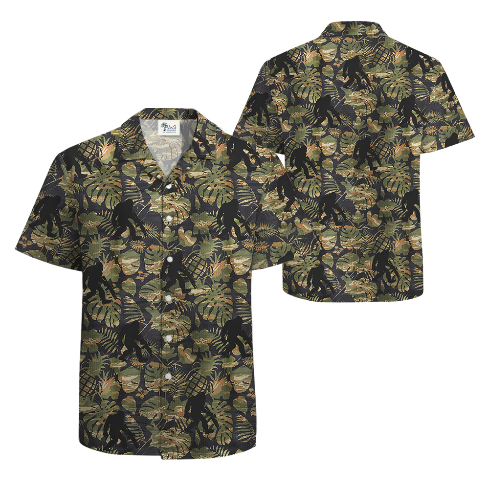 Cool Tactical Bigfoot Camouflage Tropical Hawaiian Shirt
