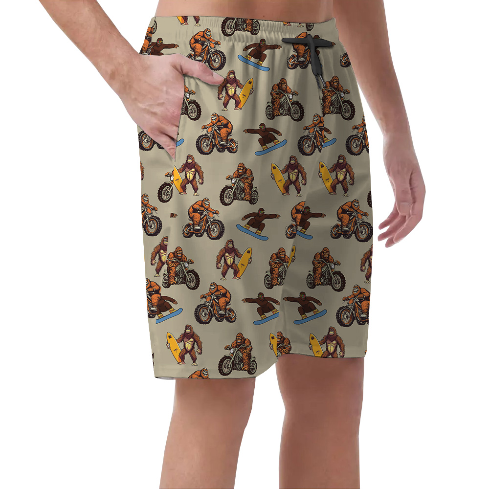 Funny Bigfoot Motorcycle Vintage Hawaiian Beach Shorts For Men