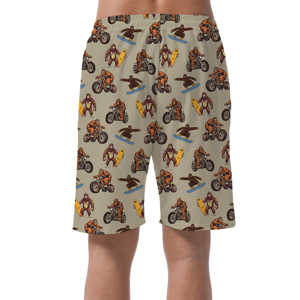Funny Bigfoot Motorcycle Vintage Hawaiian Beach Shorts For Men