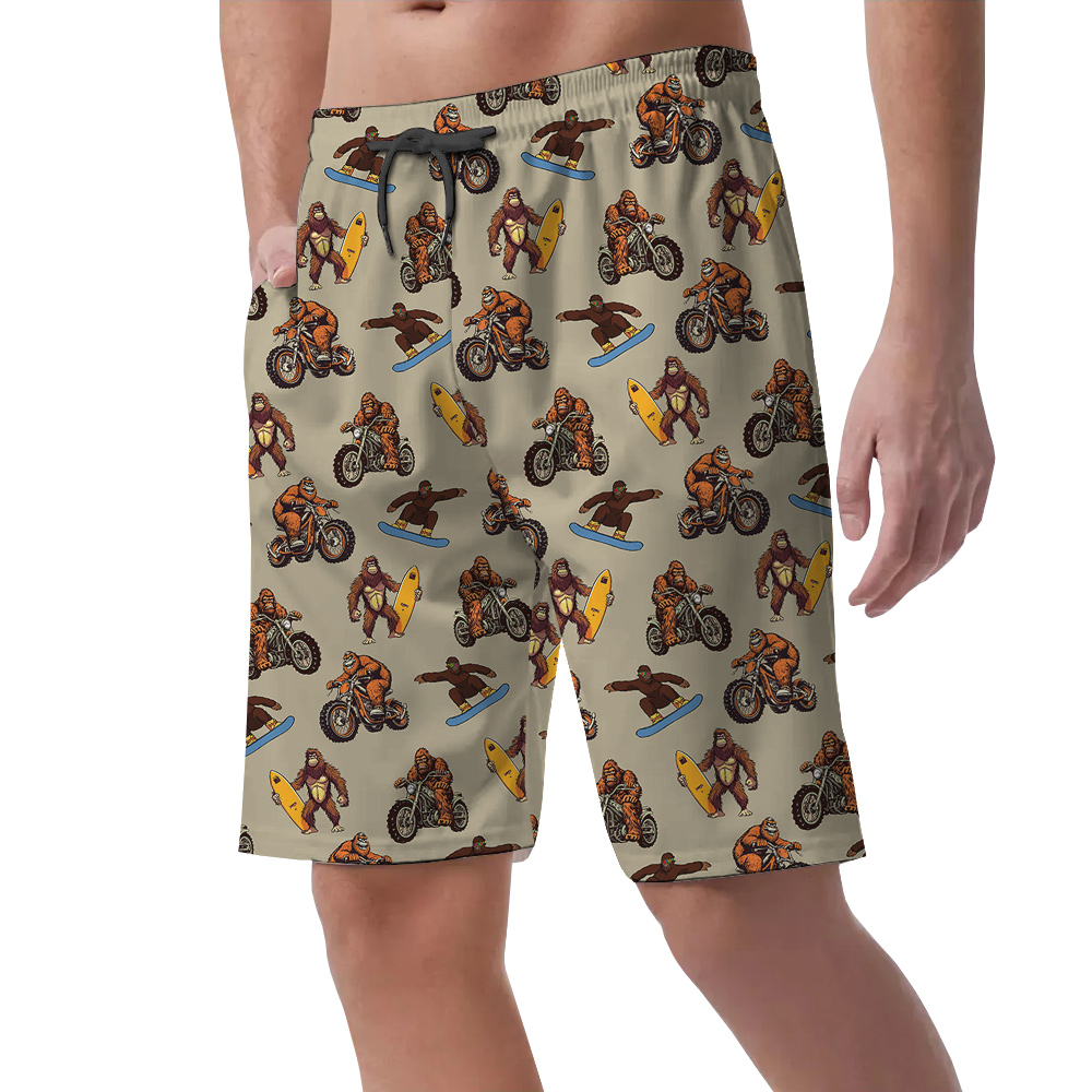Funny Bigfoot Motorcycle Vintage Hawaiian Beach Shorts For Men