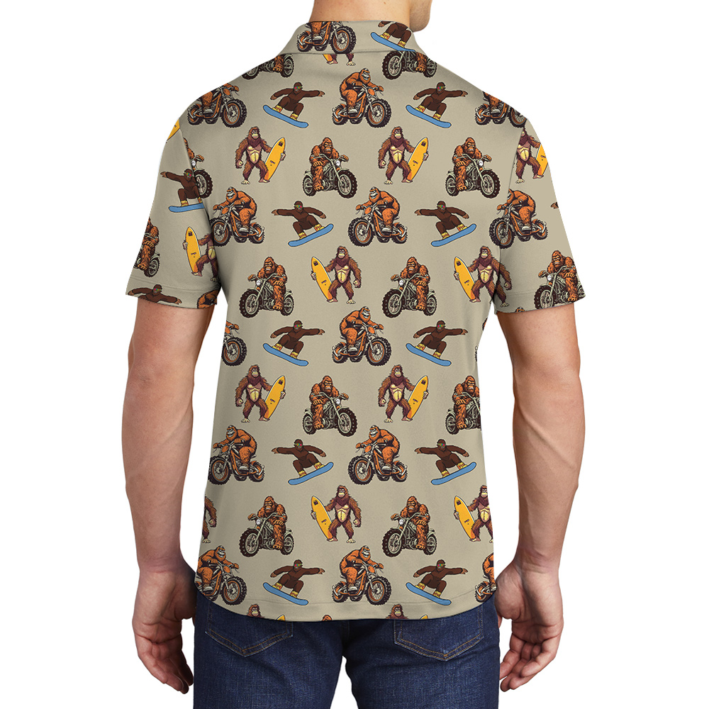Funny Sporty Bigfoot Vintage Hawaiian Polo Golf Shirt