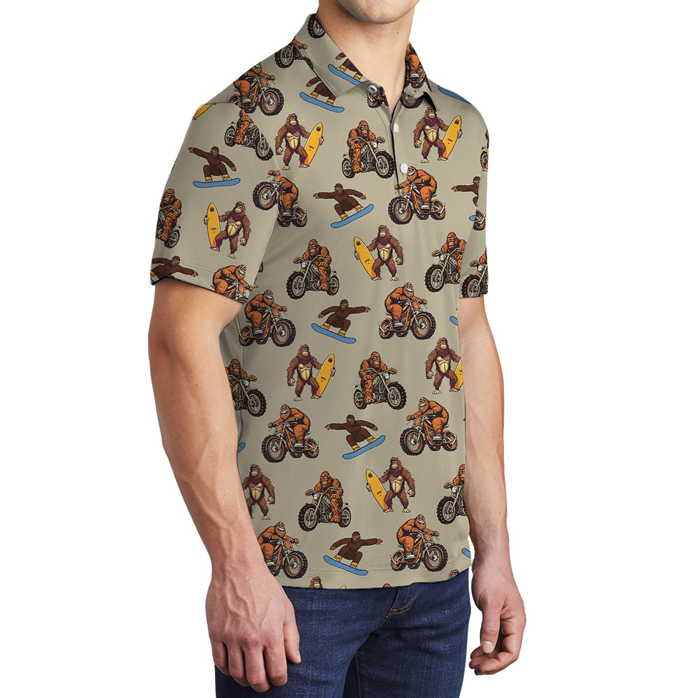 Funny Sporty Bigfoot Vintage Hawaiian Polo Golf Shirt