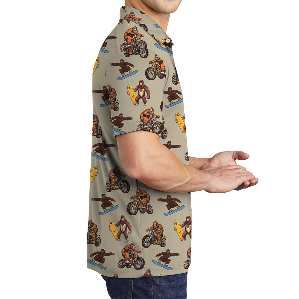 Funny Sporty Bigfoot Vintage Hawaiian Polo Golf Shirt