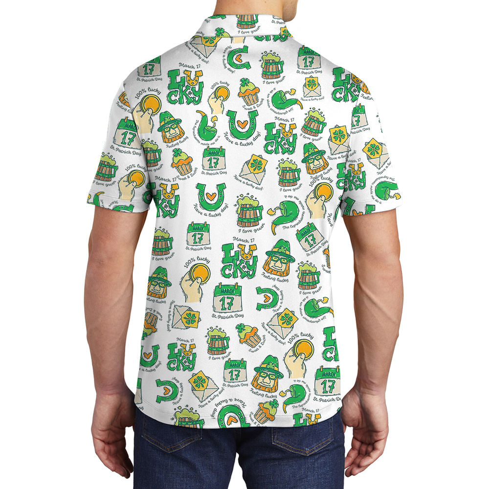 Lucky Luau March 17th Hawaiian Polo Shirt for Men