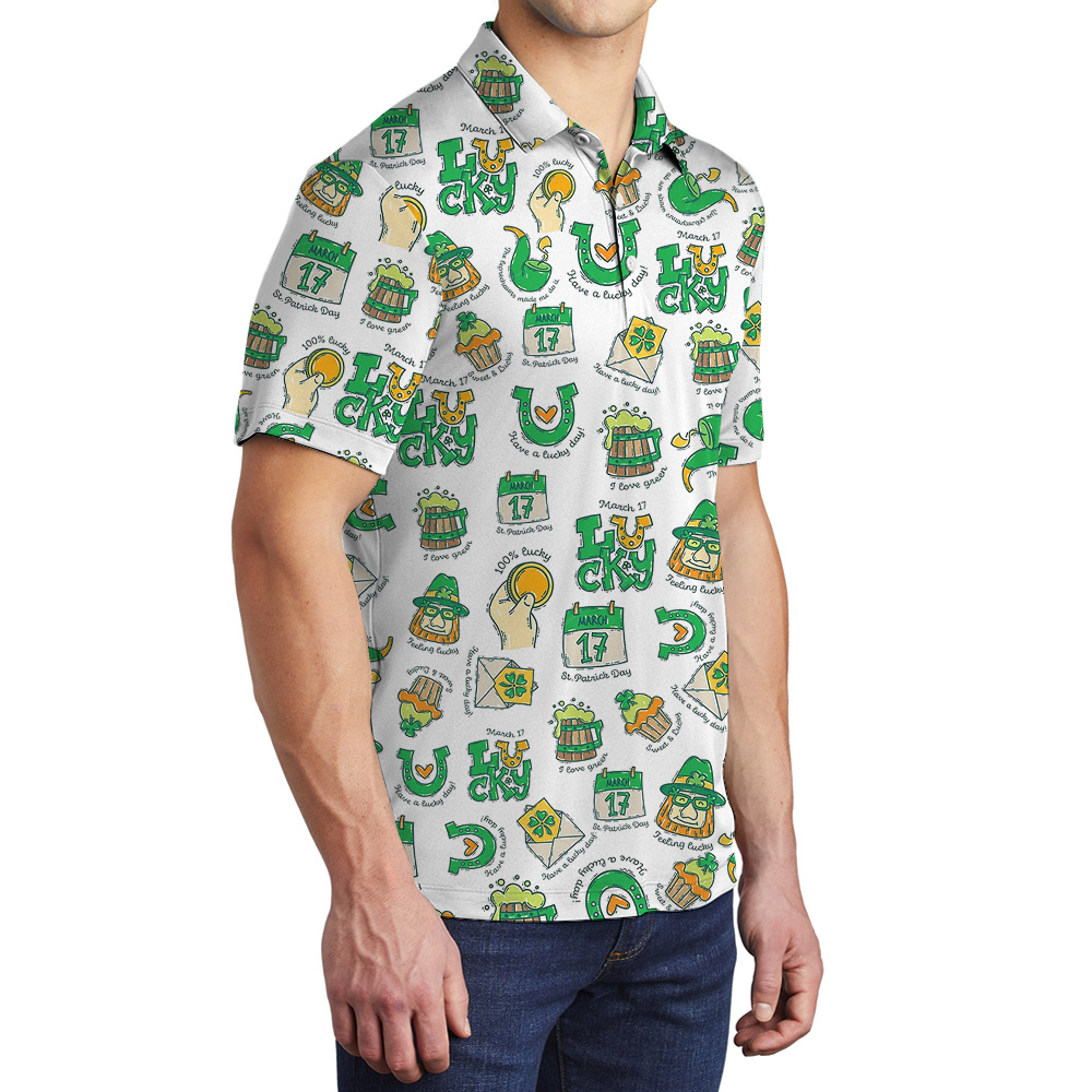 Lucky Luau March 17th Hawaiian Polo Shirt for Men