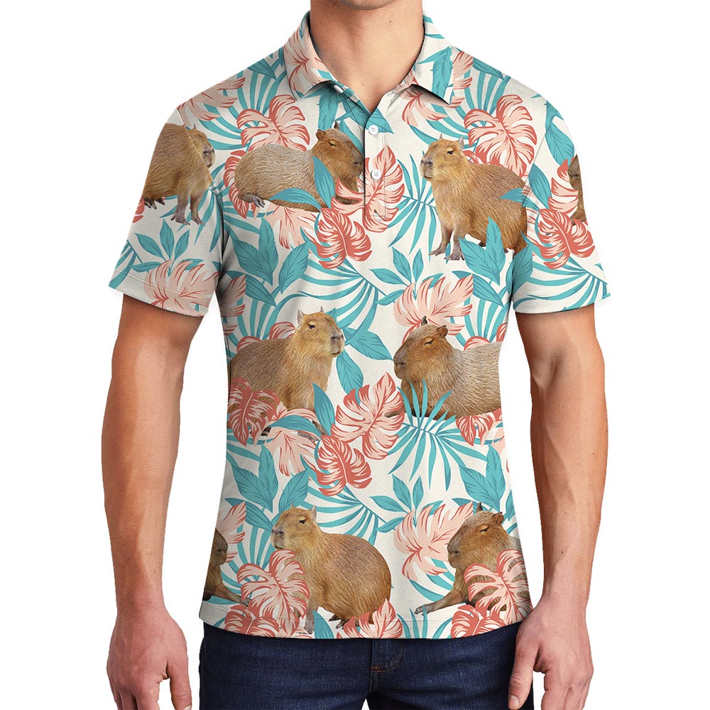 Cute Capybara Hawaiian Polo Men - variant image 1