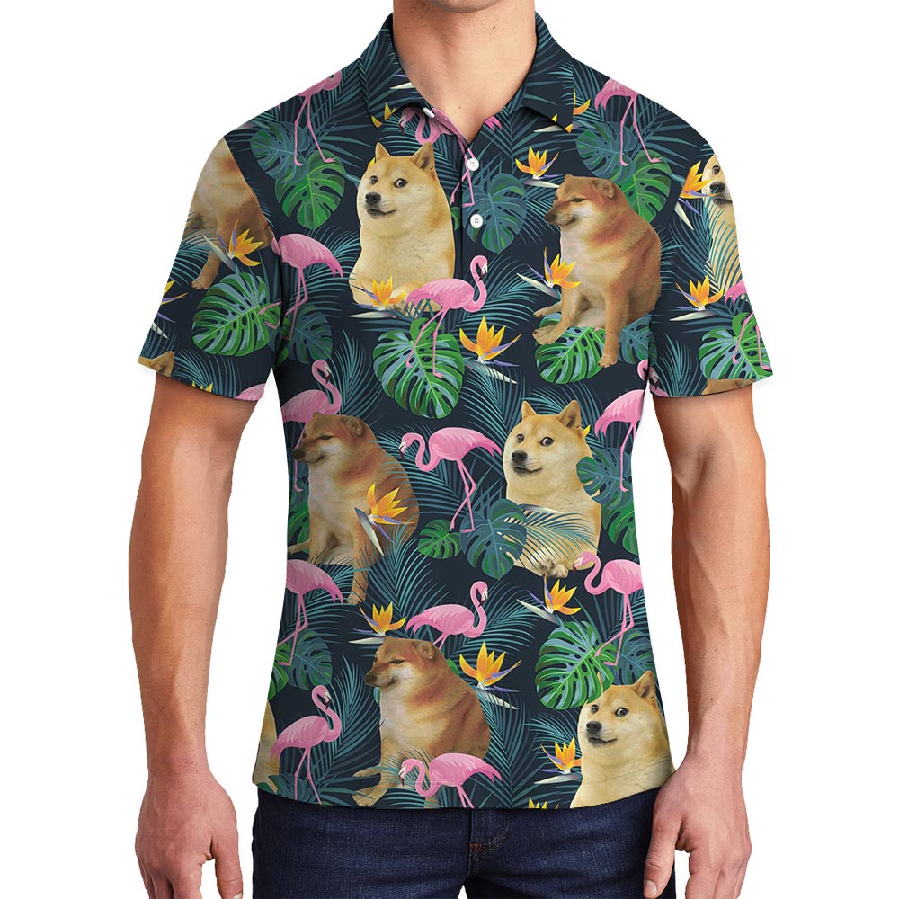 Tropical Dog Meme Hawaiian Polo Men - variant image 1