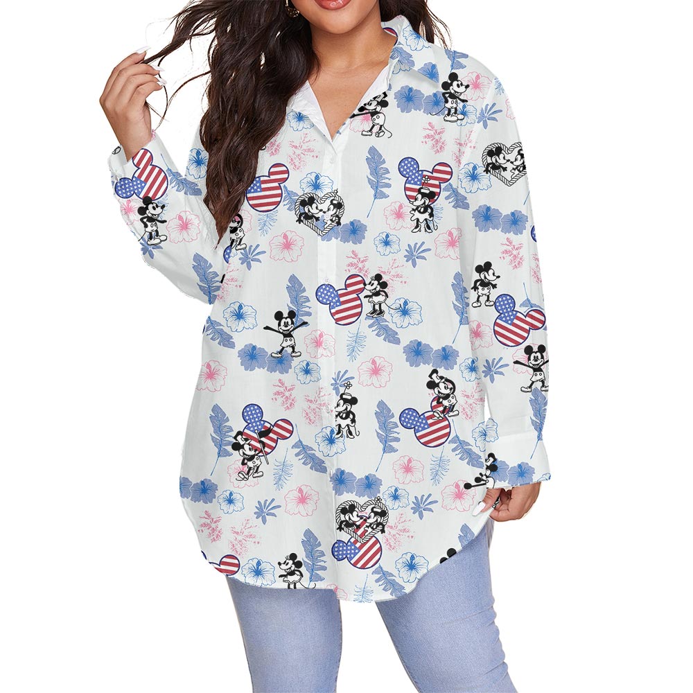 Patriotic Mickey Mouse Oversized Hawaiian Shirt For Women Steamboat Willie - variant image 1