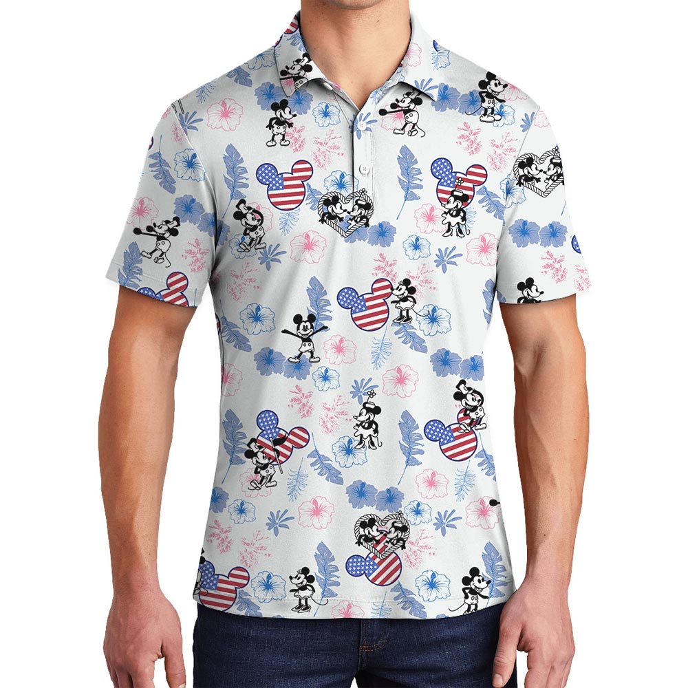 Mickey Minnie Mouse 4th Of July Hawaiian Polo For Men Steamboat Willie - variant image 1