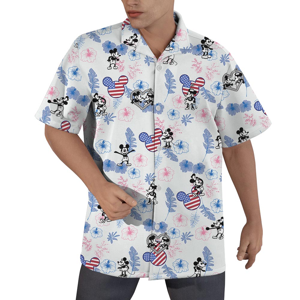Steamboat Willie Mickey Minnie 4th Of July Hawaiian Shirt - variant image 1