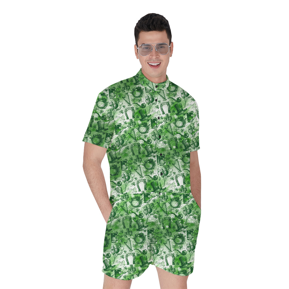 Lucky Shamrock St Patrick Hawaiian Romper for Men - variant image 1