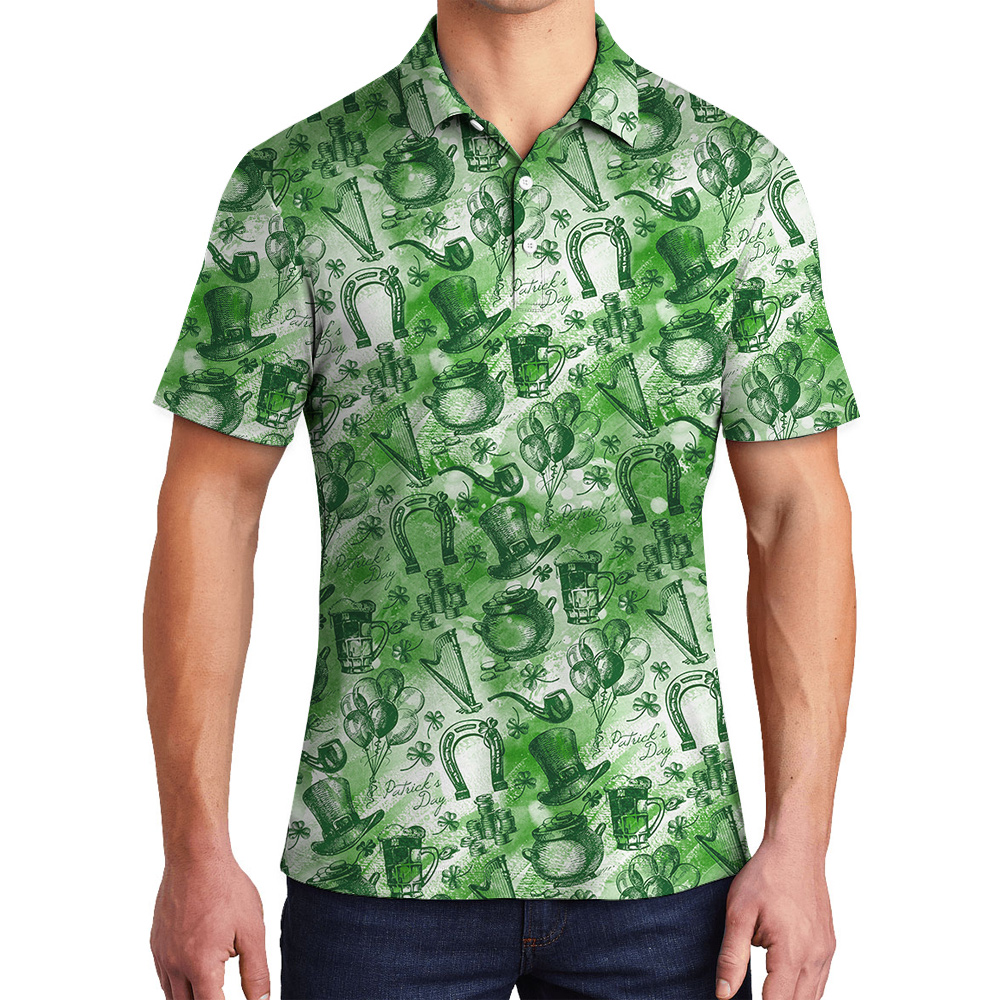 Lucky Shamrock Paradise Hawaiian Polo Shirt for Men - variant image 1