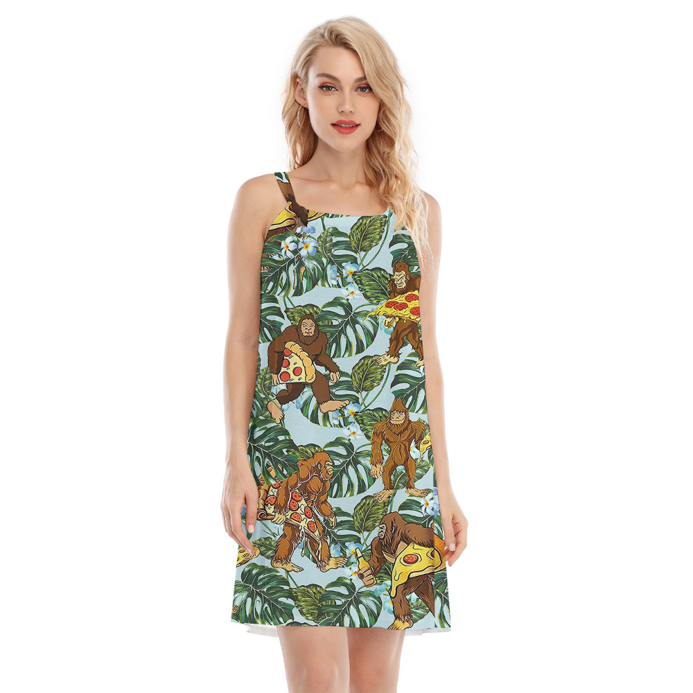 Funny Pizza Bigfoot Tropical Hawaiian Cami Dress For Women - variant image 1