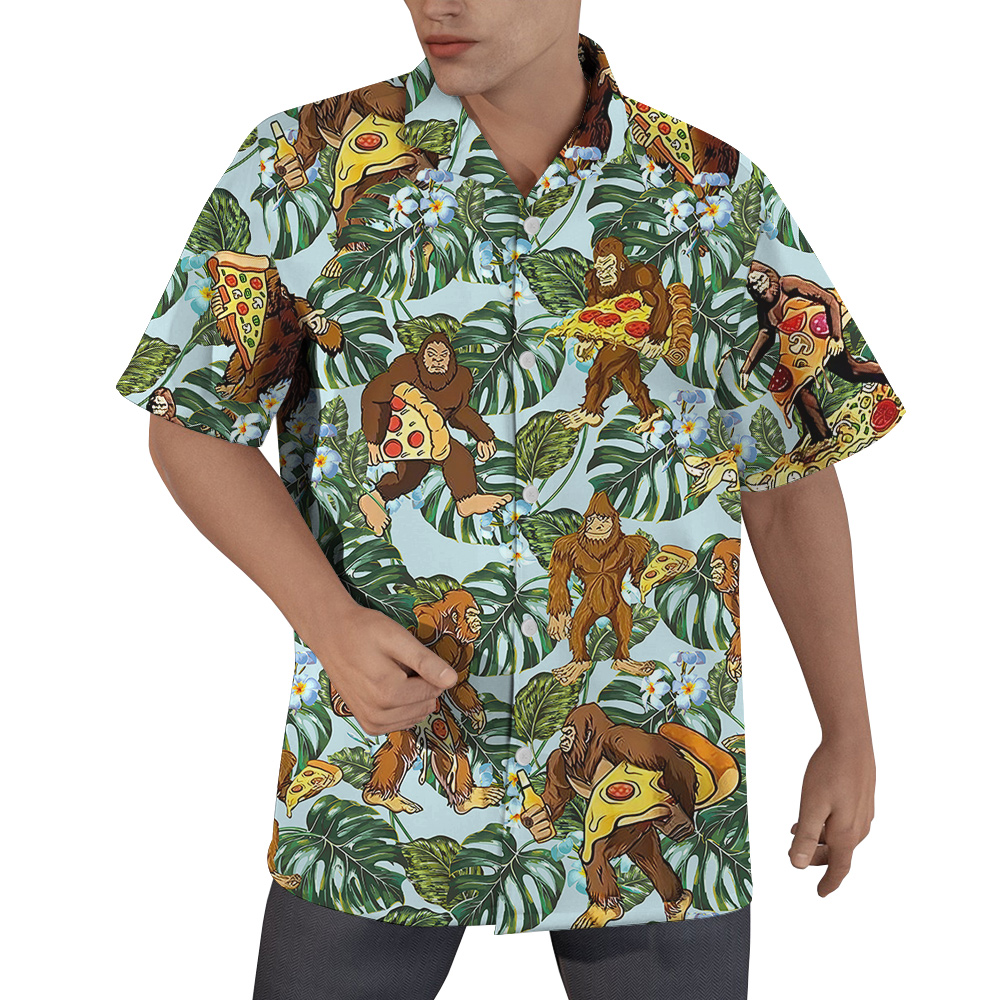 Funny Bigfoot Pizza Tropical Hawaiian Shirt - variant image 1