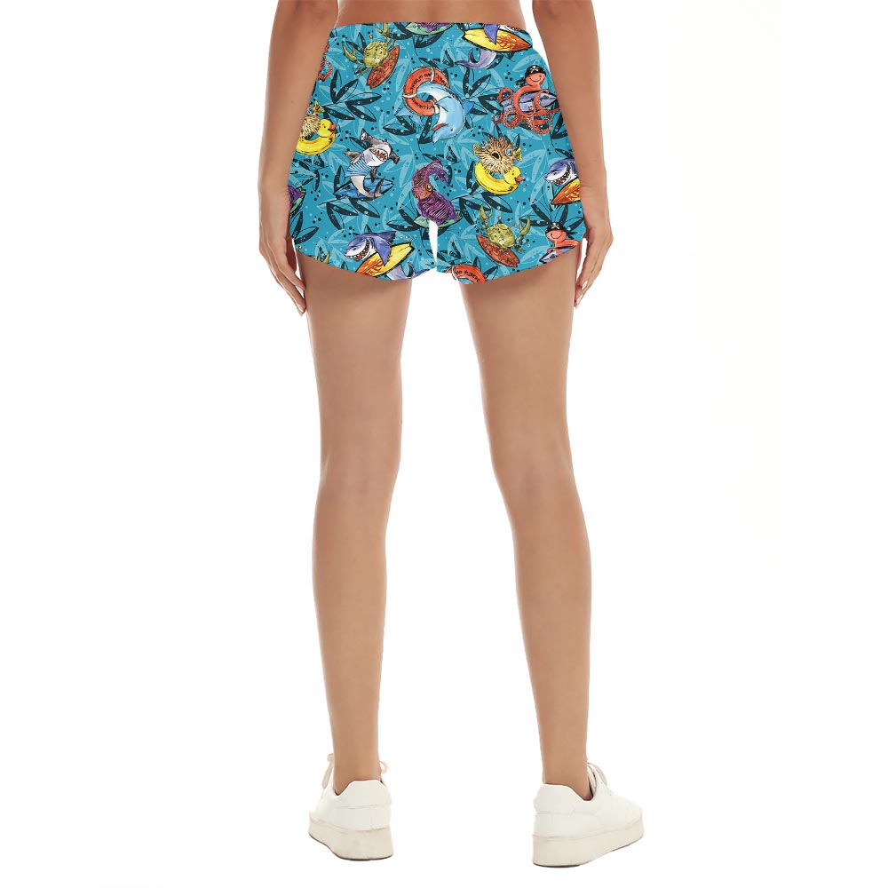 Beach Hawaiian Shorts Women With Ocean Life