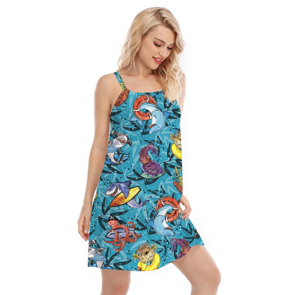 Women's Hawaiian Cami Dress With Ocean Pattern