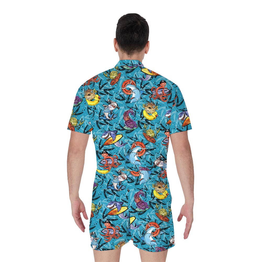 Ocean Life In Hawaiian Men's Romper