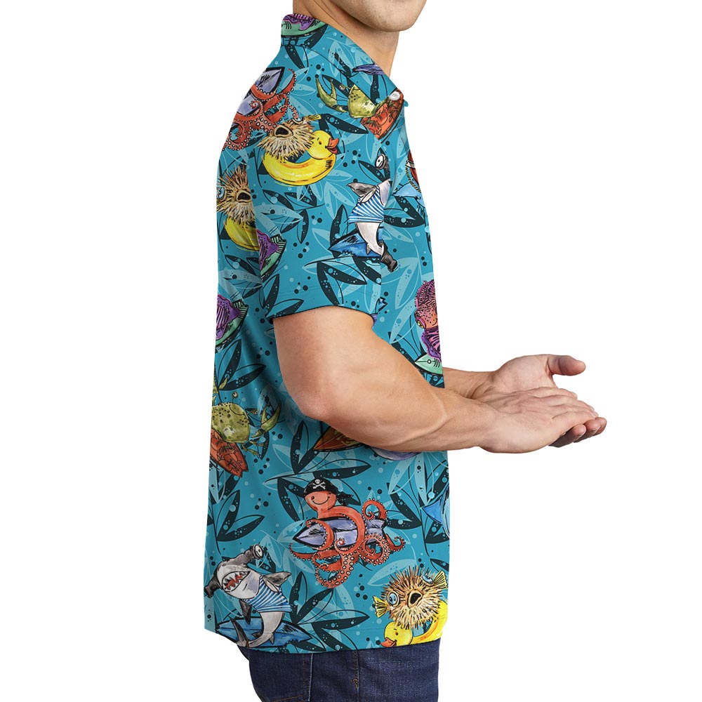 Deep Ocean In Hawaiian Polo Men